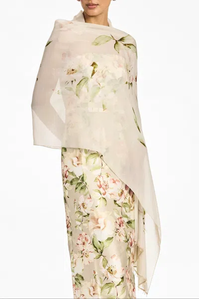 Sachin & Babi Emmy Beige Floral Silk Chiffon Scarf In Pewter Camellia