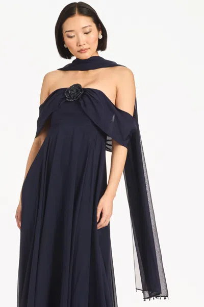 Sachin & Babi Emmy Midnight Blue Embellished Silk Chiffon Scarf