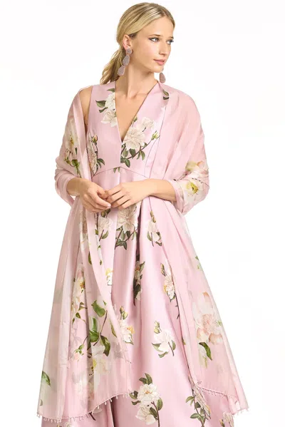 Sachin & Babi Emmy Pink Floral Embellished Silk Chiffon Scarf In Rose Quartz Bouquet