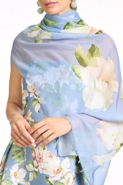 Sachin & Babi Emmy Sky Blue Floral Silk Chiffon Scarf In Twilight Soiree