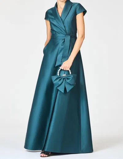 Sachin & Babi Etienne Collar Wrap Gown In Forest Green In Blue