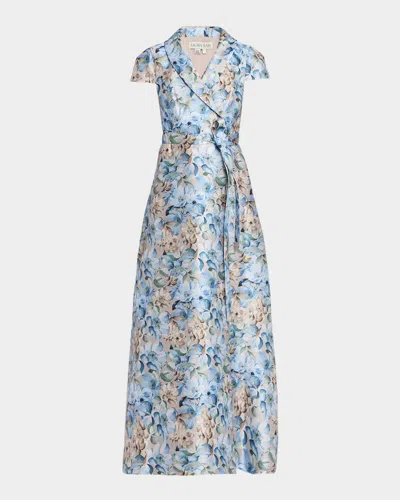 Sachin & Babi Etienne Floral-print Mikado Wrap Gown In Blue
