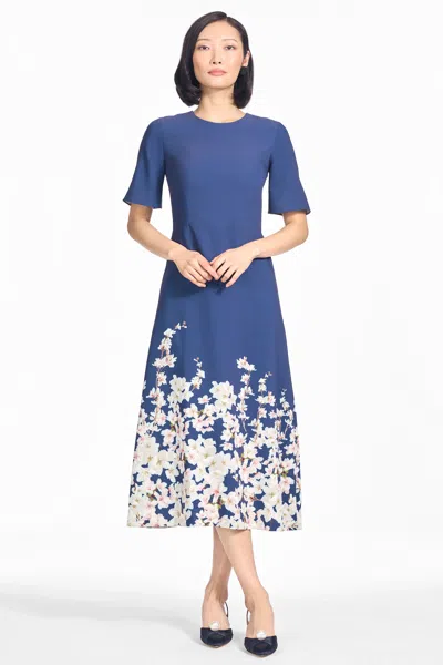 Sachin & Babi Fairfield Blue Floral Crepe Midi A-line Dress In Sakura Nocturne