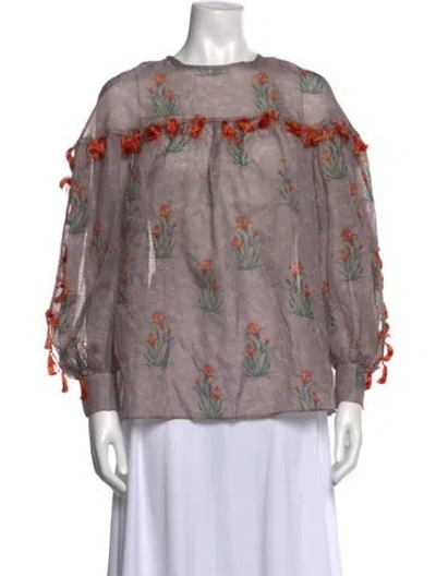 Pre-owned Sachin & Babi Floral Print Crew Neck Blouse In Brown