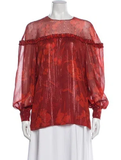 Pre-owned Sachin & Babi Floral Print Crew Neck Blouse W/ Tags In Orange