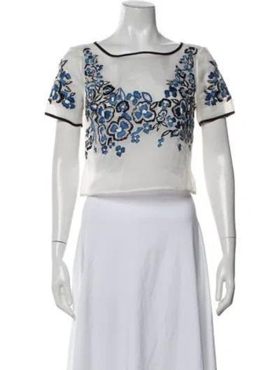 Pre-owned Sachin & Babi Floral Print Crew Neck Top In White
