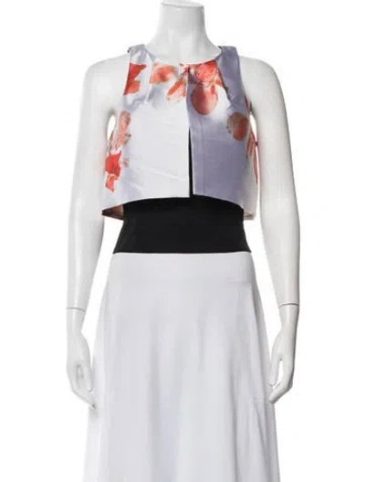 Pre-owned Sachin & Babi Floral Print Crew Neck Top In White