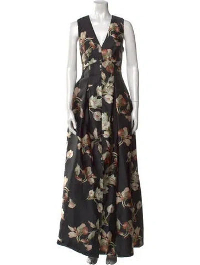 Pre-owned Sachin & Babi Floral Print Long Dress In Black