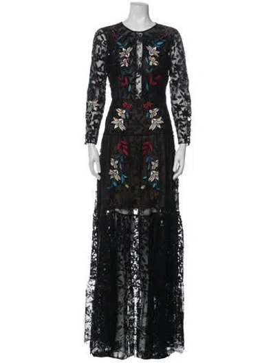 Pre-owned Sachin & Babi Floral Print Long Dress In Black