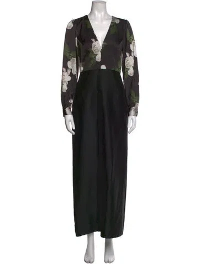 Pre-owned Sachin & Babi Floral Print Long Dress In Black