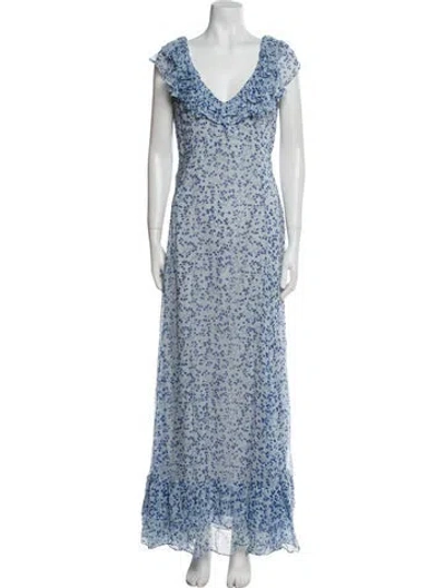Pre-owned Sachin & Babi Floral Print Long Dress In Blue