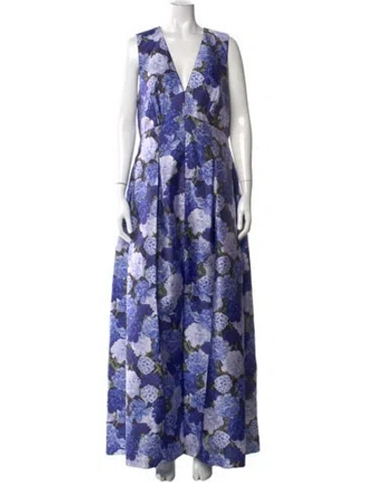 Pre-owned Sachin & Babi Floral Print Long Dress In Blue