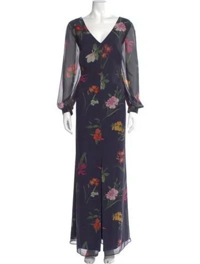 Pre-owned Sachin & Babi Floral Print Long Dress In Blue