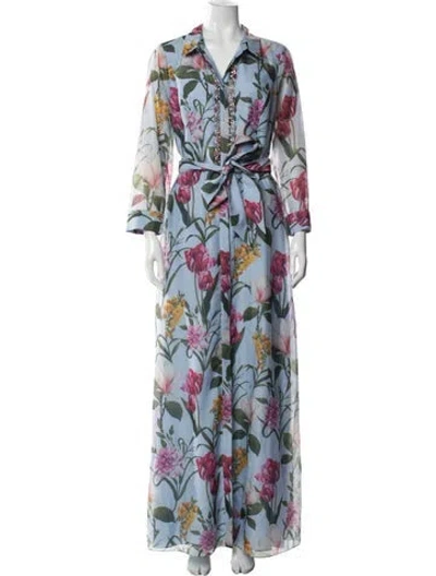 Pre-owned Sachin & Babi Floral Print Long Dress In Blue