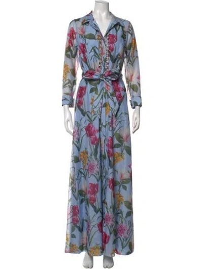 Pre-owned Sachin & Babi Floral Print Long Dress In Blue