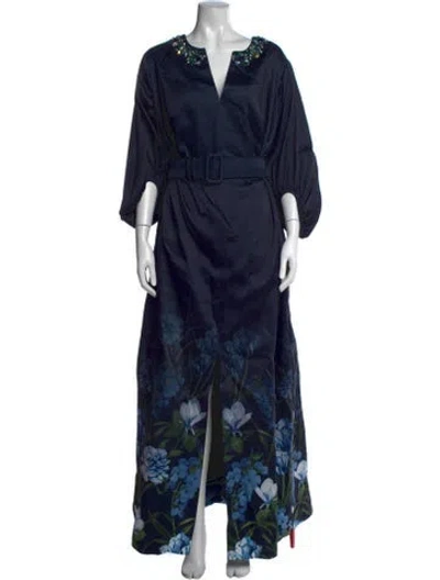Pre-owned Sachin & Babi Floral Print Long Dress In Blue