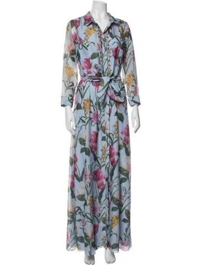 Pre-owned Sachin & Babi Floral Print Long Dress In Blue
