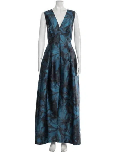 Pre-owned Sachin & Babi Floral Print Long Dress In Blue