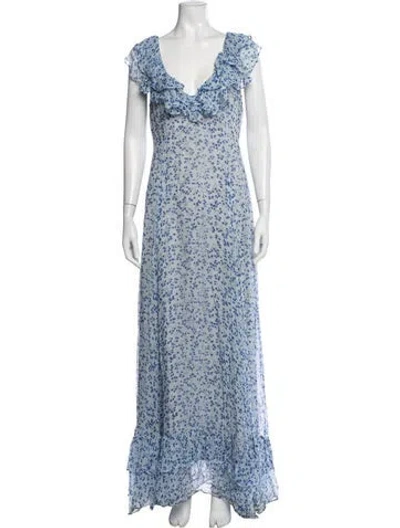 Pre-owned Sachin & Babi Floral Print Long Dress In Blue