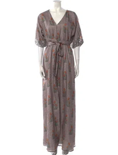 Pre-owned Sachin & Babi Floral Print Long Dress In Gray