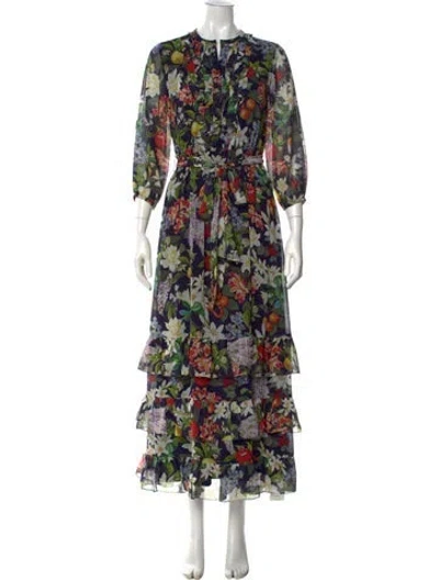 Pre-owned Sachin & Babi Floral Print Long Dress In Green