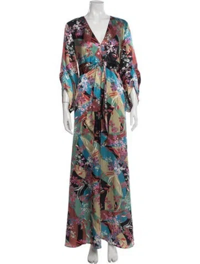 Pre-owned Sachin & Babi Floral Print Long Dress In Green