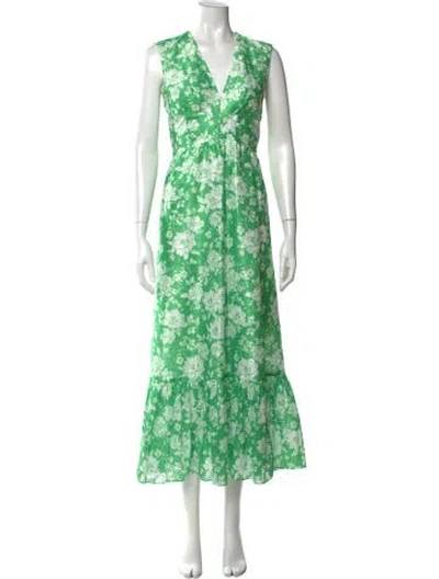 Pre-owned Sachin & Babi Floral Print Long Dress In Green
