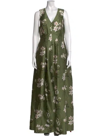 Pre-owned Sachin & Babi Floral Print Long Dress In Green
