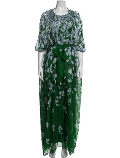 Pre-owned Sachin & Babi Floral Print Long Dress In Green