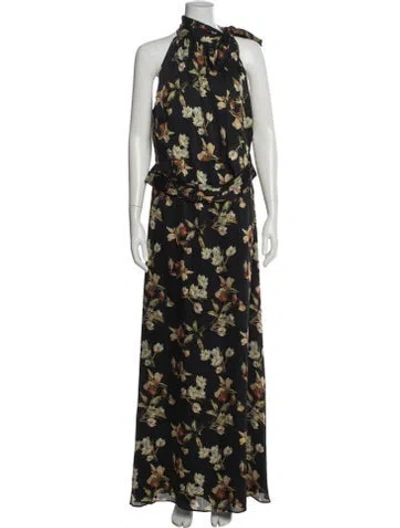 Pre-owned Sachin & Babi Floral Print Long Dress W/ Tags In Black