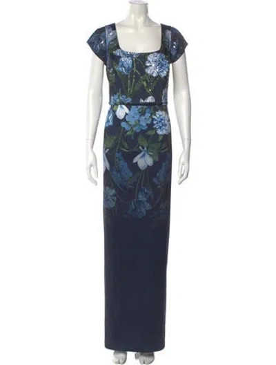 Pre-owned Sachin & Babi Floral Print Long Dress W/ Tags In Blue