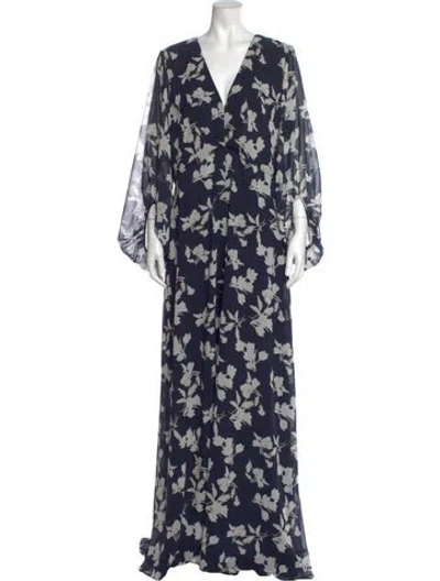 Pre-owned Sachin & Babi Floral Print Long Dress W/ Tags In Blue