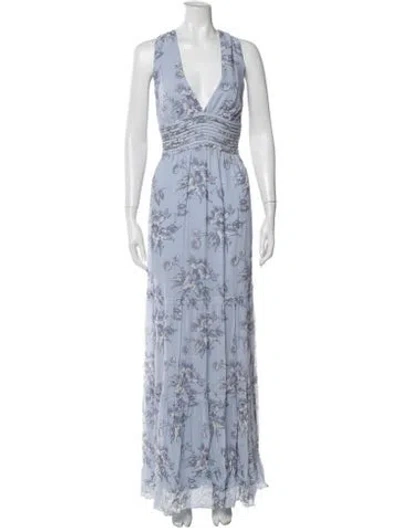 Pre-owned Sachin & Babi Floral Print Long Dress W/ Tags In Blue