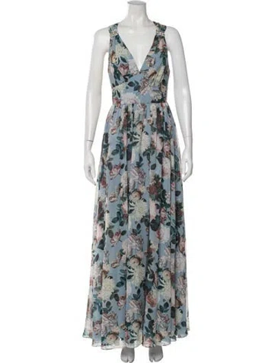 Pre-owned Sachin & Babi Floral Print Long Dress W/ Tags In Blue
