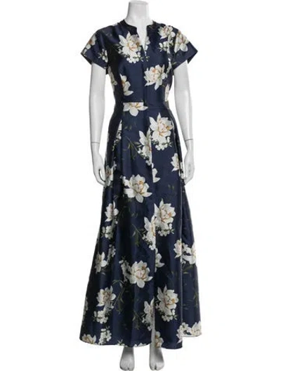 Pre-owned Sachin & Babi Floral Print Long Dress W/ Tags In Blue