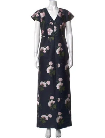 Pre-owned Sachin & Babi Floral Print Long Dress W/ Tags In Blue