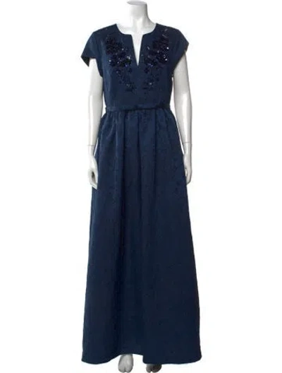Pre-owned Sachin & Babi Floral Print Long Dress W/ Tags In Blue