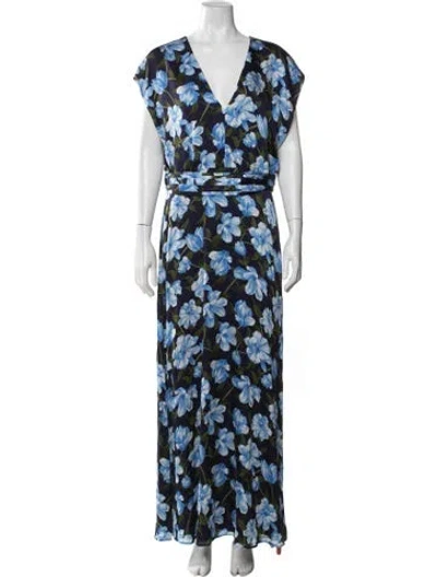 Pre-owned Sachin & Babi Floral Print Long Dress W/ Tags In Blue