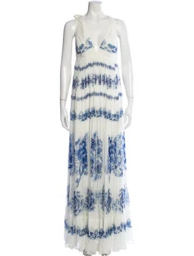 Pre-owned Sachin & Babi Floral Print Long Dress W/ Tags In Blue/white