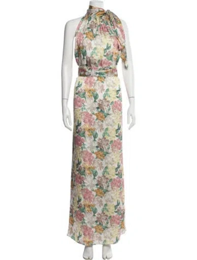 Pre-owned Sachin & Babi Floral Print Long Dress W/ Tags In Neutral