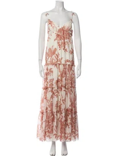 Pre-owned Sachin & Babi Floral Print Long Dress W/ Tags In Neutrals