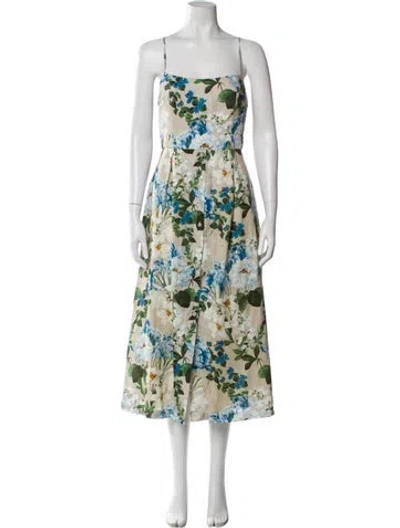 Pre-owned Sachin & Babi Floral Print Long Dress In White