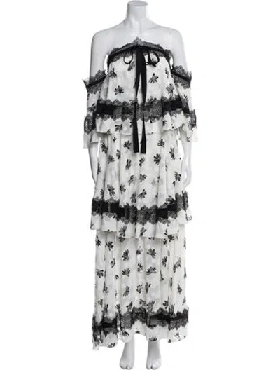 Pre-owned Sachin & Babi Floral Print Long Dress In White