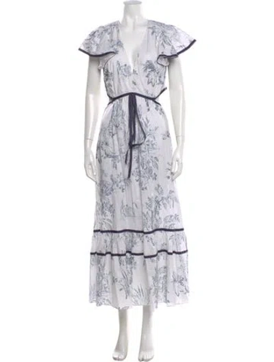 Pre-owned Sachin & Babi Floral Print Long Dress In White