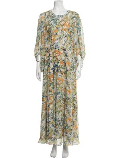 Pre-owned Sachin & Babi Floral Print Long Dress In White