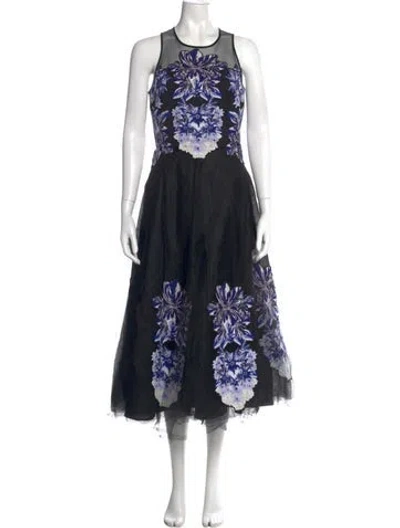 Pre-owned Sachin & Babi Floral Print Midi Length Dress In Black
