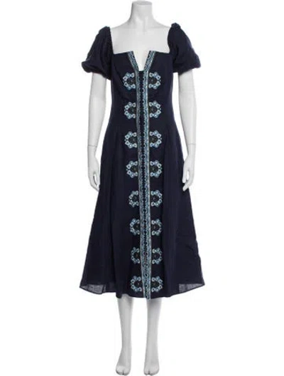 Pre-owned Sachin & Babi Floral Print Midi Length Dress In Blue