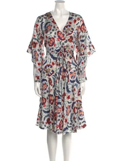 Pre-owned Sachin & Babi Floral Print Midi Length Dress In Burgundy