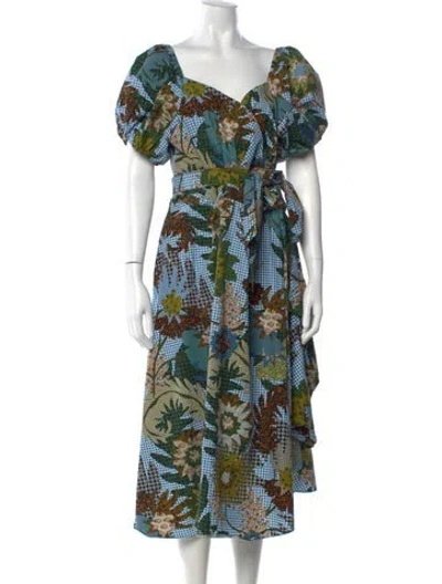 Pre-owned Sachin & Babi Floral Print Midi Length Dress In Green