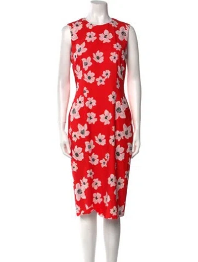 Pre-owned Sachin & Babi Floral Print Midi Length Dress In Red